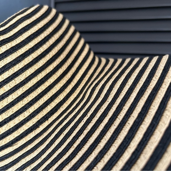 Papillon Extra Wide Brim Striped Sun Hat in Black and Tan, 100% Paper, OS - Picture 7 of 16